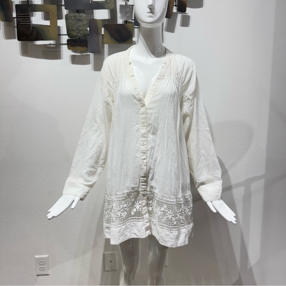Free People Green Gardens Boho Ivory Cutout Embroidered Hem Tunic Top - Picture 1 of 15